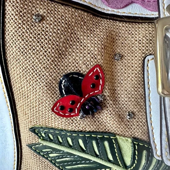 Vintage COACH #4439 Ladybug Motif Boxy Straw Tote Bag Limited Edition 2004 - Picture 10 of 12